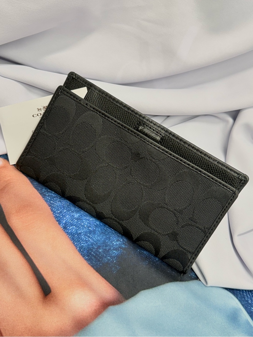 (new+card) Coach Black Signature Monogram Card / Cash Holder with Logo Jacquard
